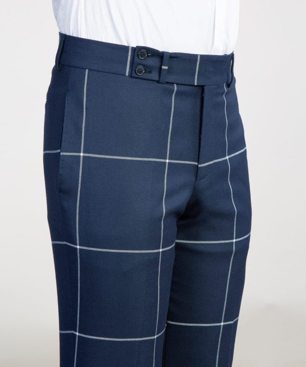 Navy Blue Plaid Double Breast Suit - Image 2