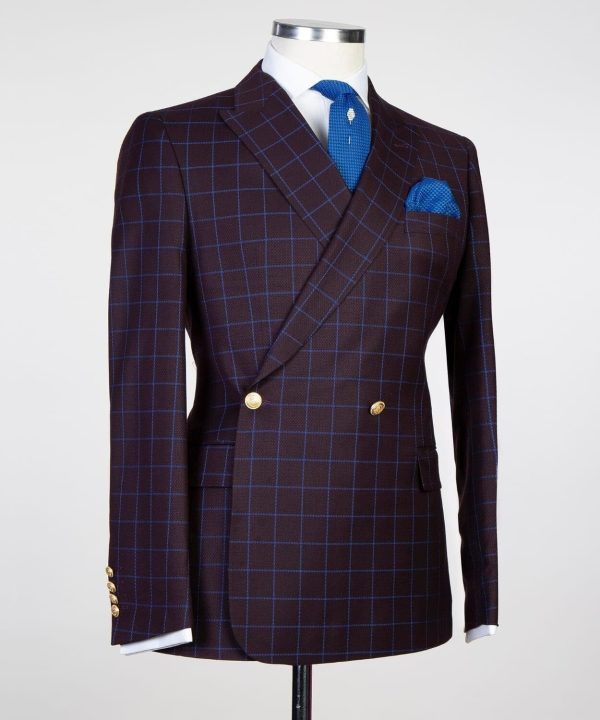 Checkered Dark Purple Double Breast Suit - Image 4