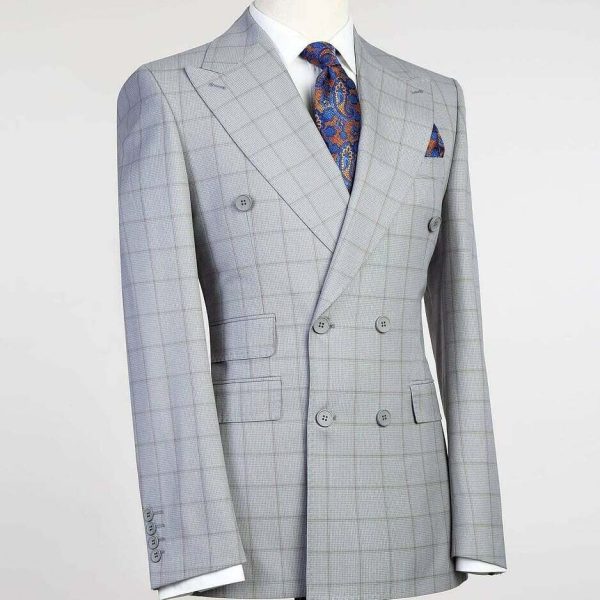Grey Checked Double Breast Suit - Image 3