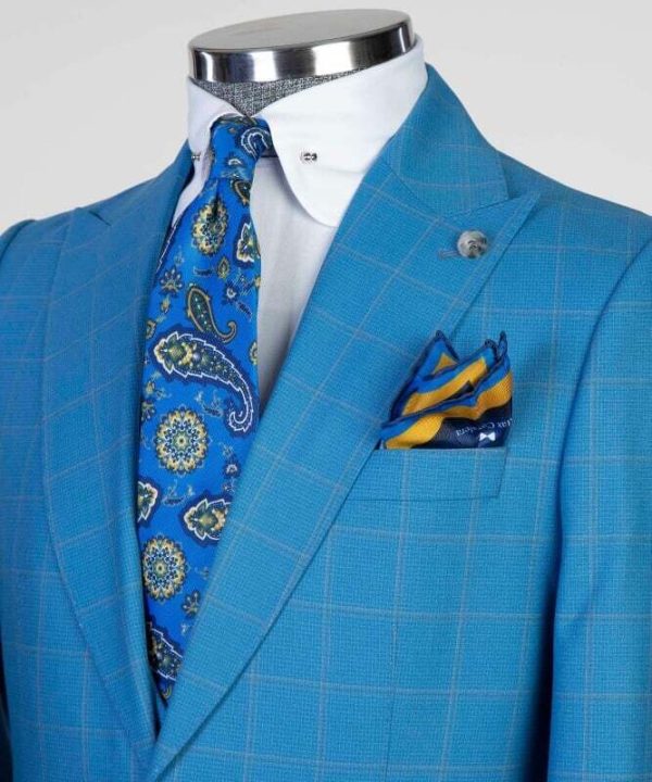 Checked light Blue Suit - Image 4