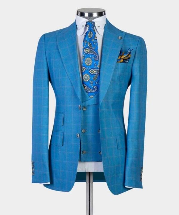 Checked light Blue Suit - Image 5
