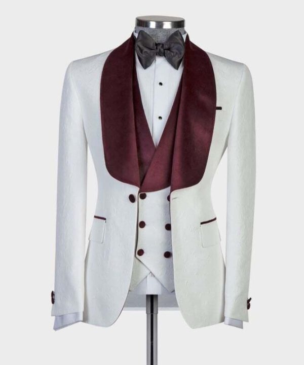 White and Burgundy Tuxedo - Image 3