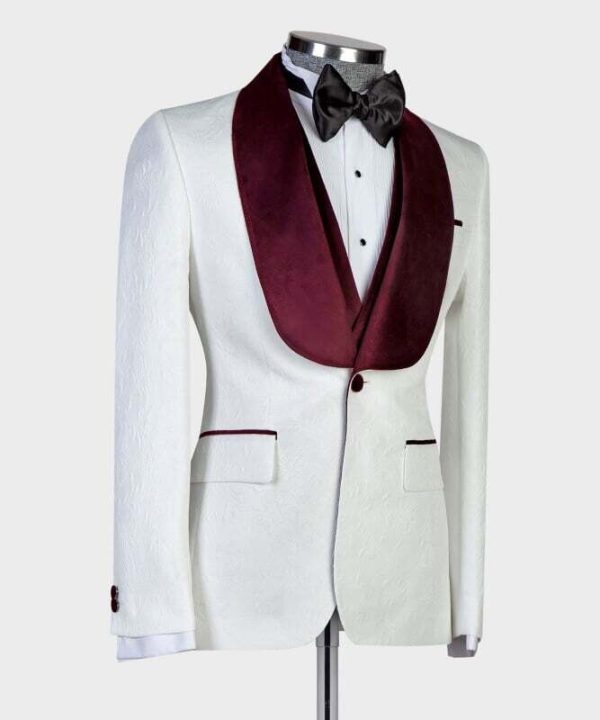 White and Burgundy Tuxedo - Image 2