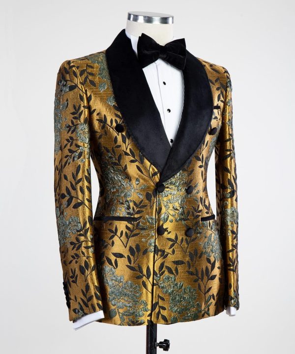 Gold Flowered Double Breast Tuxedo - Image 2