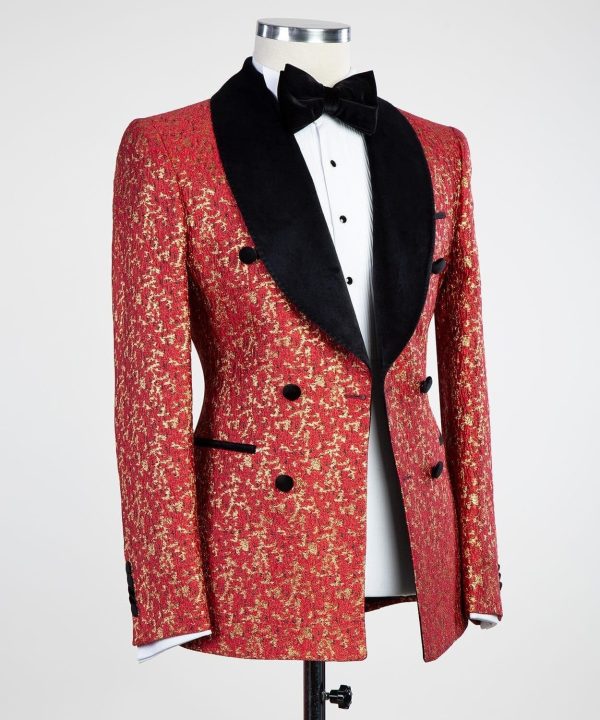 Red Flowered Double Breast Tuxedo - Image 3