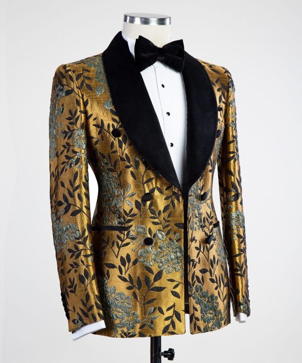 Gold Flowered Double Breast Tuxedo - Image 4
