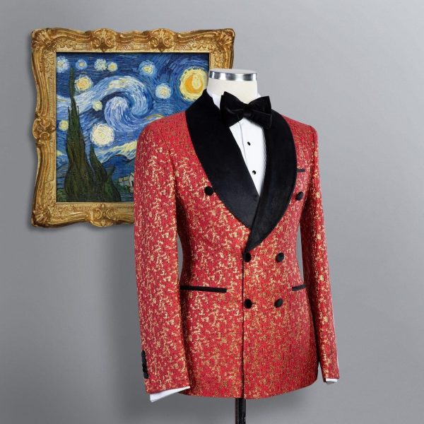 Red Flowered Double Breast Tuxedo - Image 2