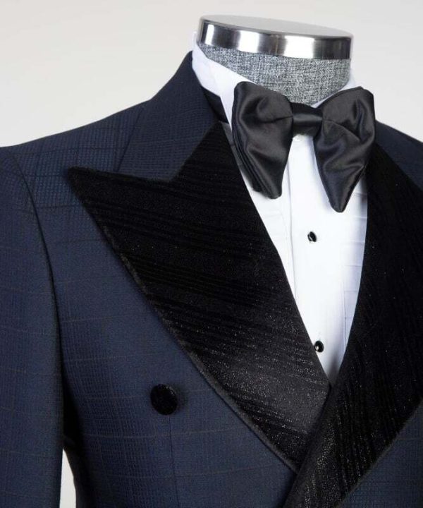 Navy Blue Double Breast Tuxedo - Image 3