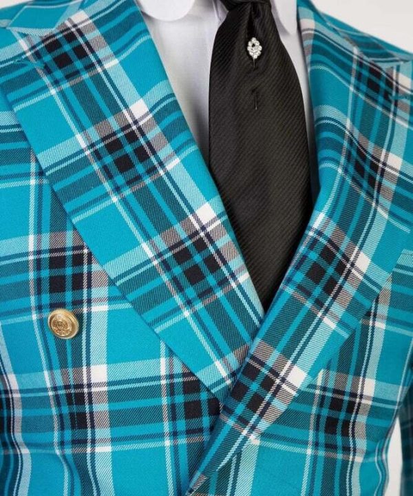 Light Blue Checked Double Breast Suit - Image 4