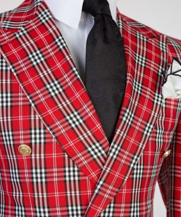 Red and Blue Checked Double Breast Suit - Image 3