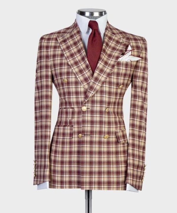 Burgundy Checked Double Breast Suit