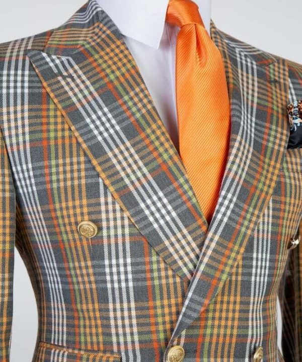 Brown Checked Double Breast Suit - Image 2