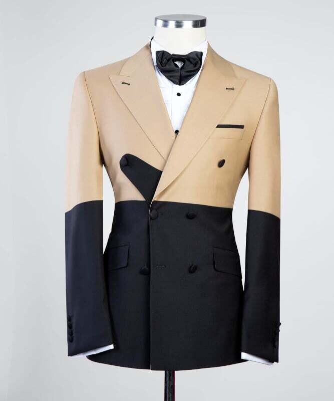 Beige and Black Double Breast Suit