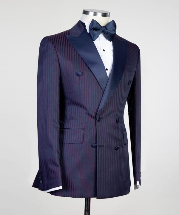 Dark Blue Striped Double Breast Tuxedo