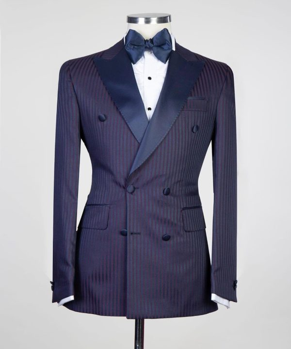 Dark Blue Striped Double Breast Tuxedo - Image 3