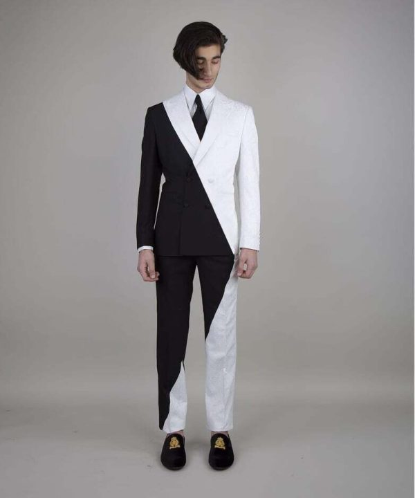 White and Black Designer Double Breast Suit - Image 2