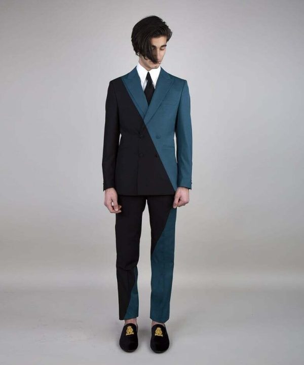 Green and Black Designer Double Breast Suit - Image 2