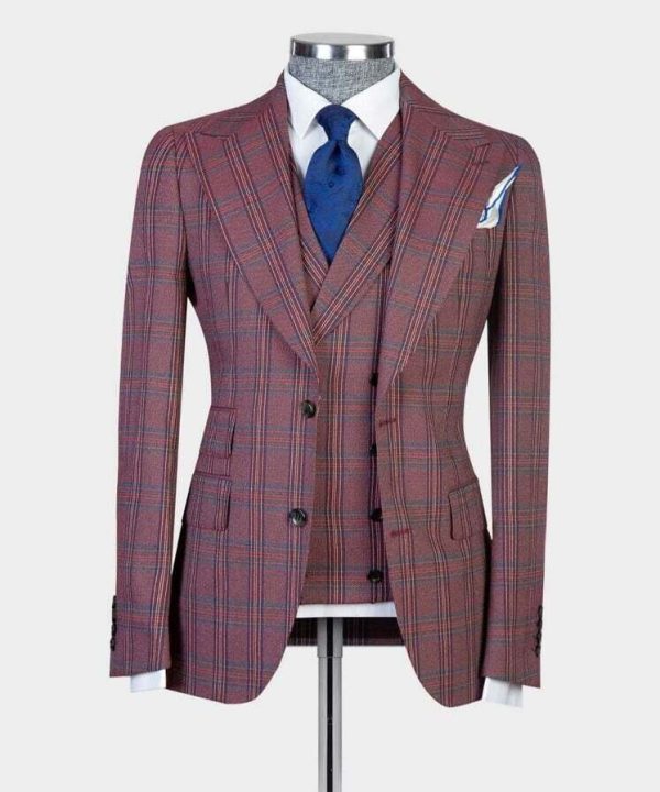 Checked Burgundy Suit III - Image 5