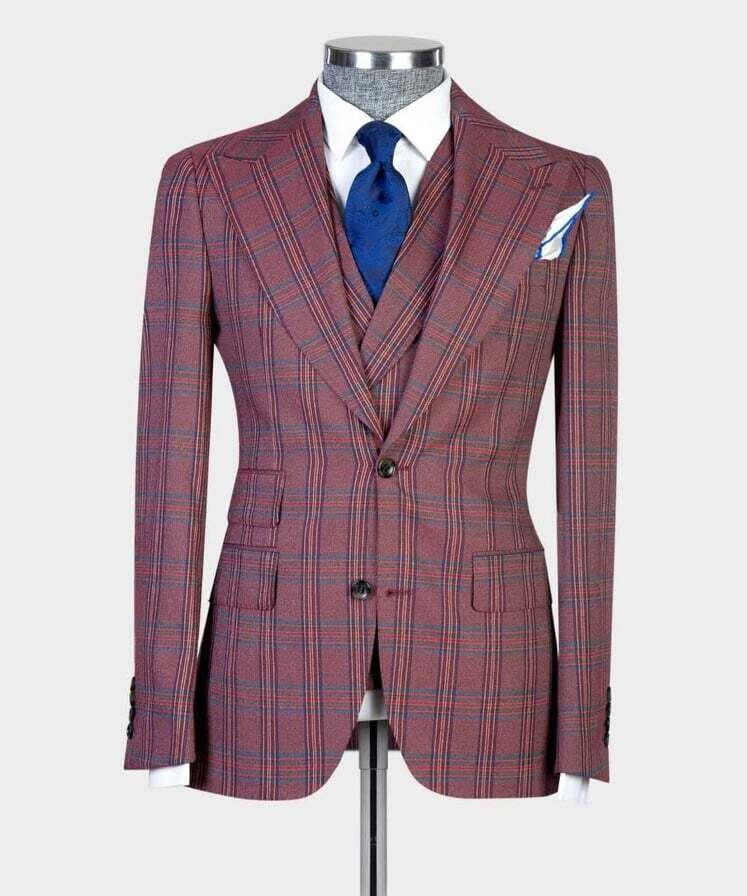 Checked Burgundy Suit III